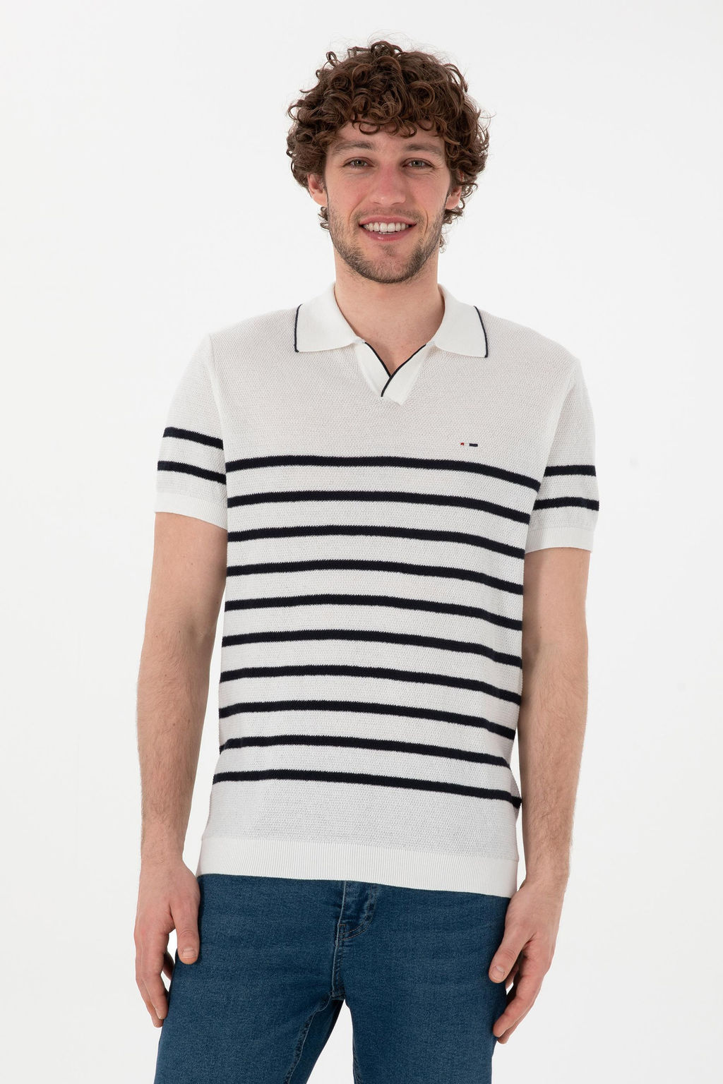 Erkek Slim Fit Polo Yaka Beyaz Ti__rt