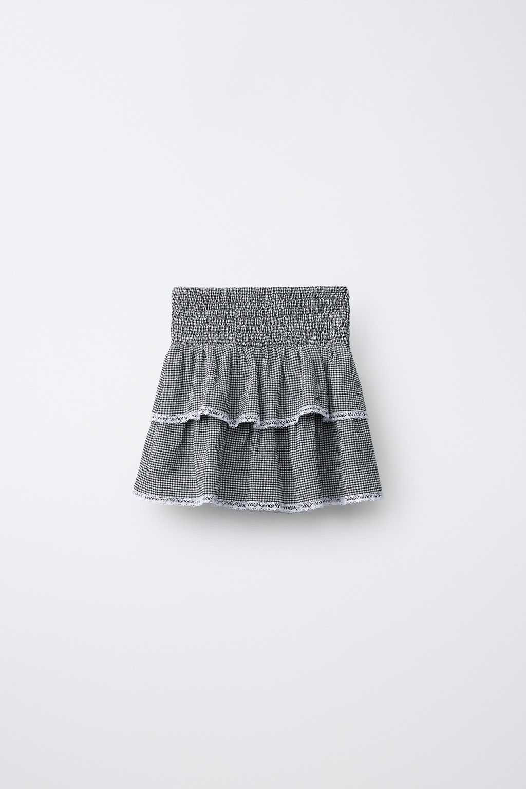 FALDA CUADRO VICHY PUNTILLA / Blanco / Negro - Zara фото 4