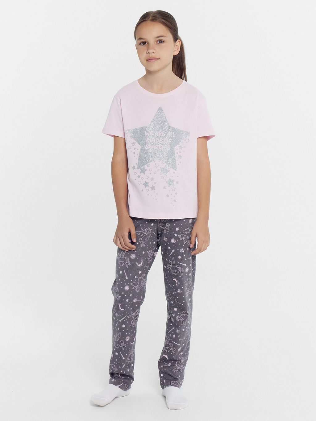 Комплект для девочек (футболка, брюки) розово-серая с созвездиями - Mark formelle фото 2