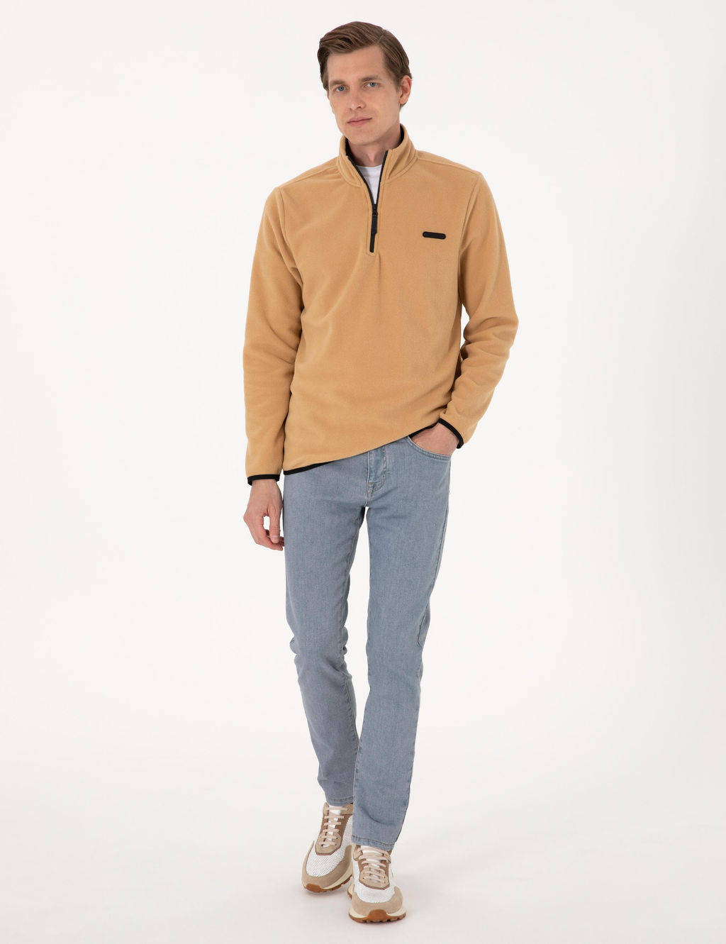 Bej Regular Fit Yar_m Fermuarl_ Polar Sweatshirt - Pierre cardin фото 4