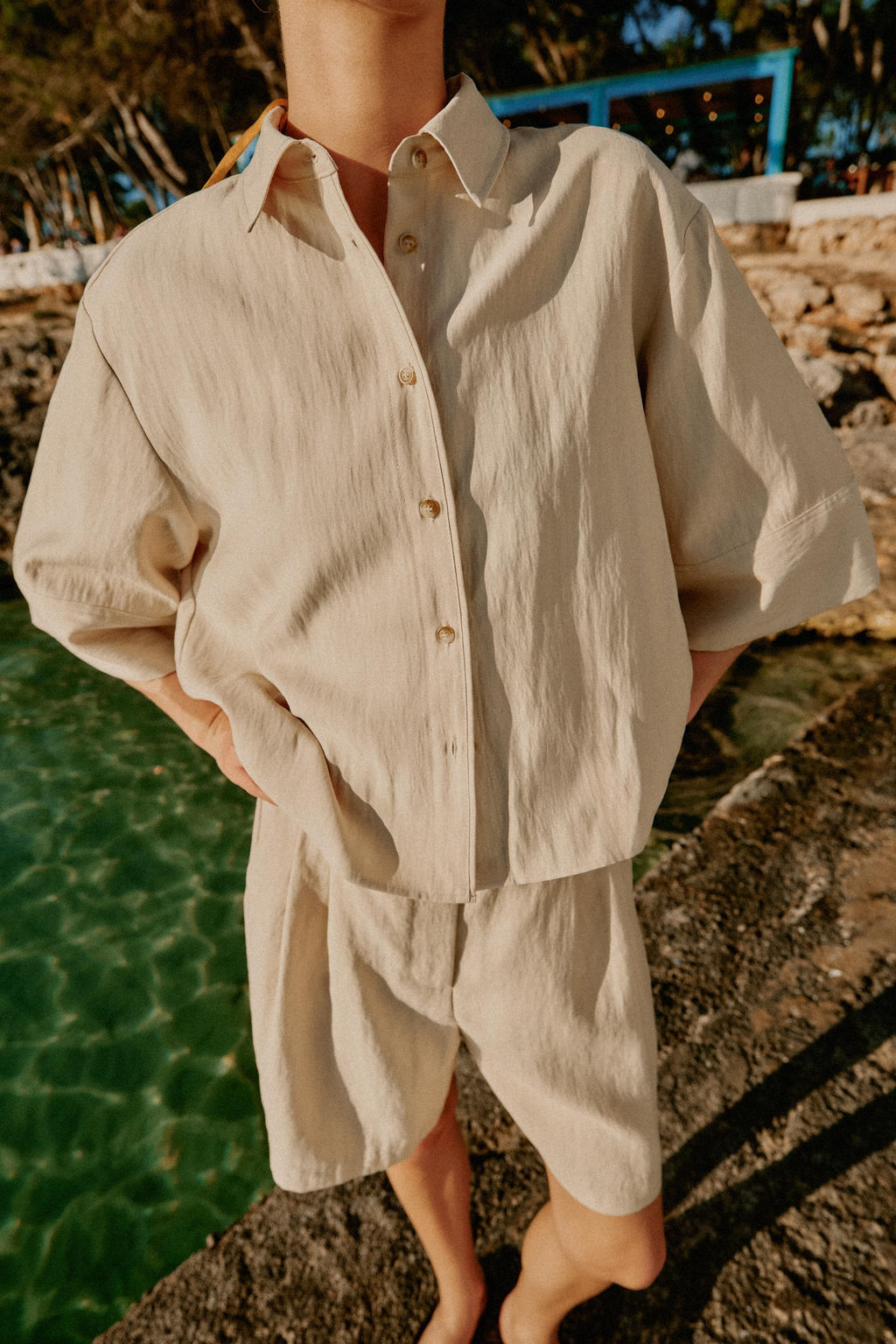 CAMISA CORTA MANGA ANCHA / Beige - Zara фото 2