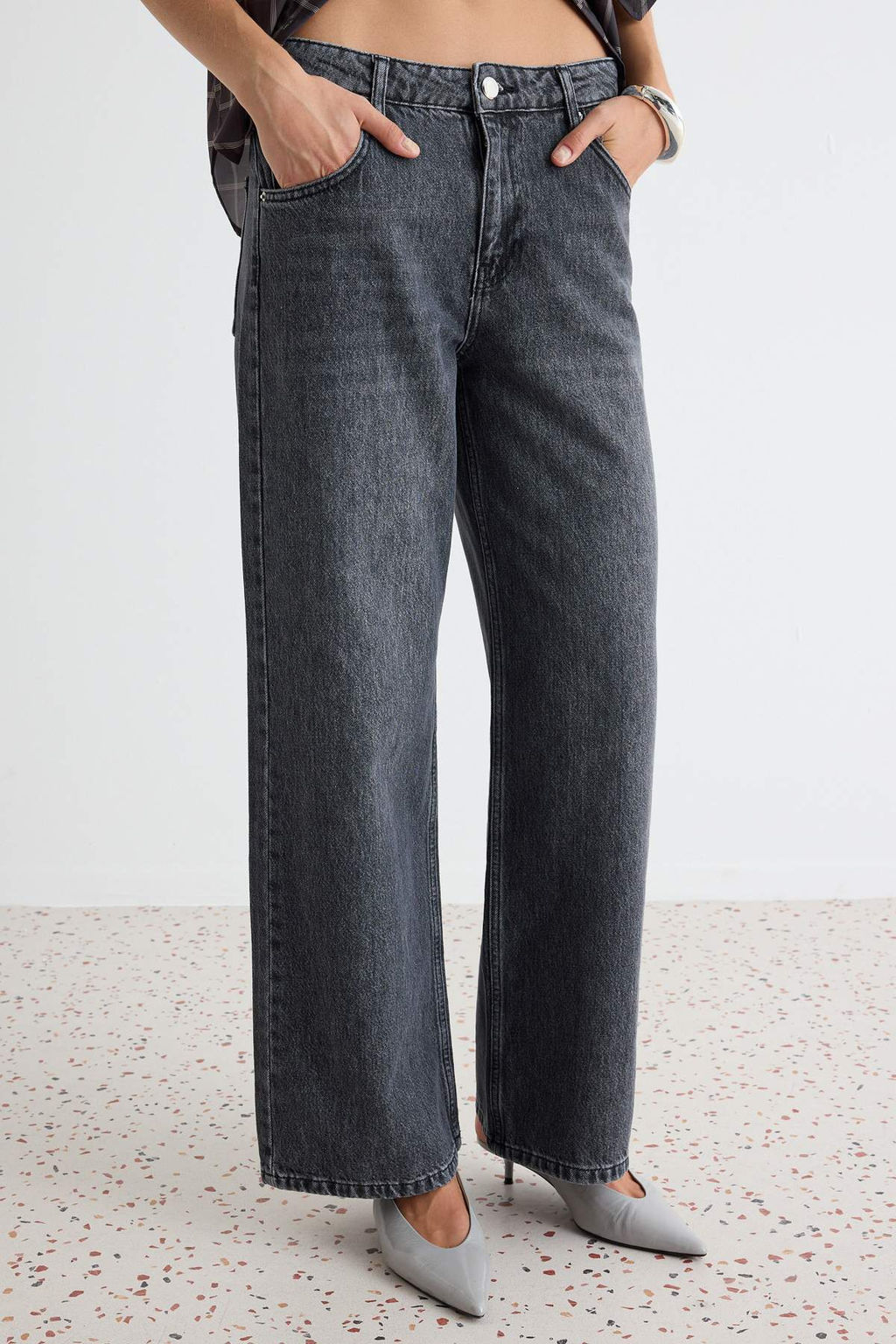 Antrasit %100 Pamuk Normal Bel Bilek Boy Wide Leg Jeans TWOAW27JE00088 - Trendyolmilla фото 10