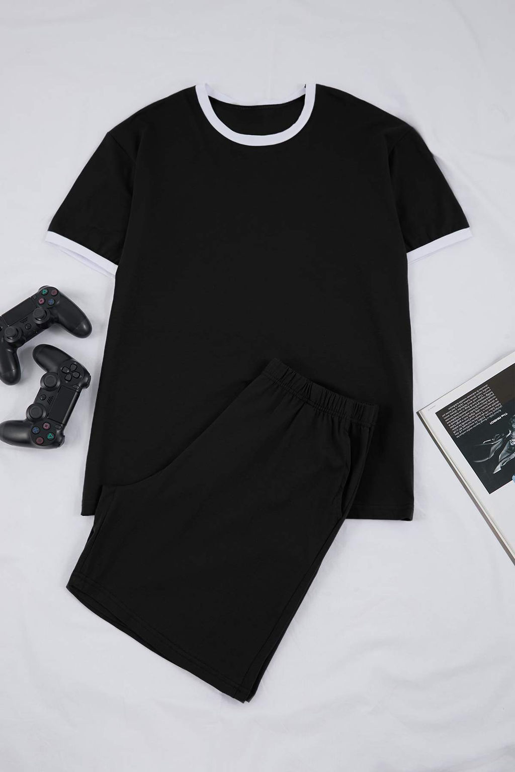 Siyah Regular Fit Yaka Ve Kol Kontrast Detayl? Pamuklu Pijama Tak?m? TMNSS26PT00016