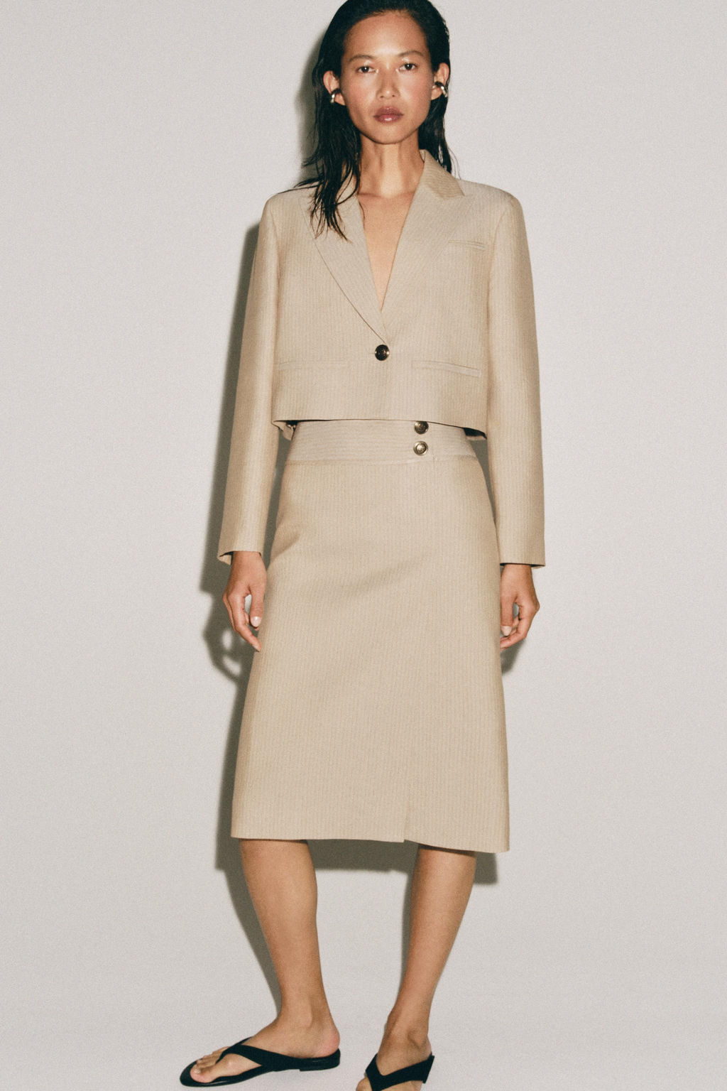 FALDA RECTA RAYAS ZW COLLECTION / Beige - Zara фото 2