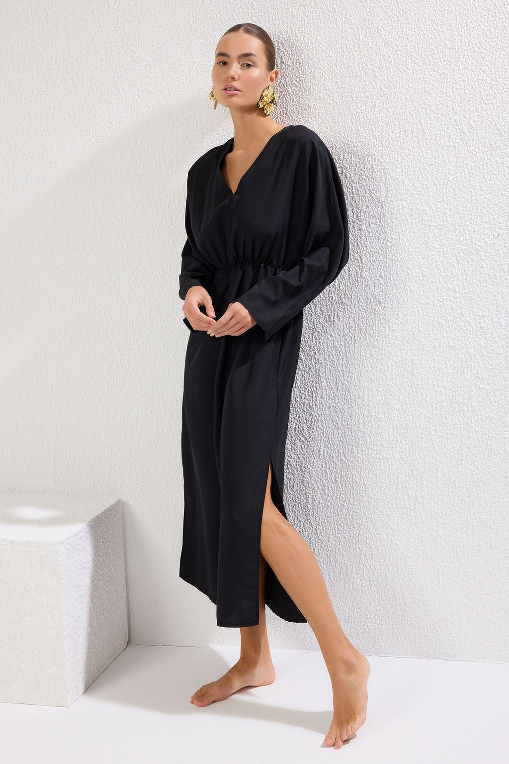 Cicek Desenli Dokuma Y?rtmacl? Maxi Plaj Elbise TBESS25EL00037 - Trendyolmilla фото 7