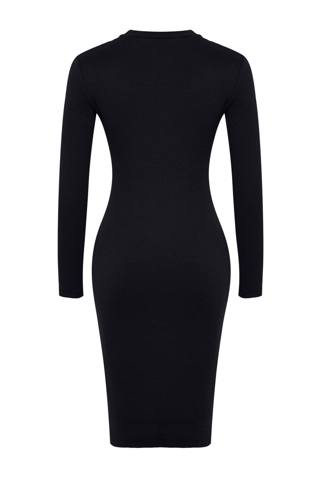 TRENDYOLMILLA Zumrut Yesili Fitted/Vucuda Oturan Uzun Kollu Fitilli Esnek Orme Elbise TWOAW25EL00102