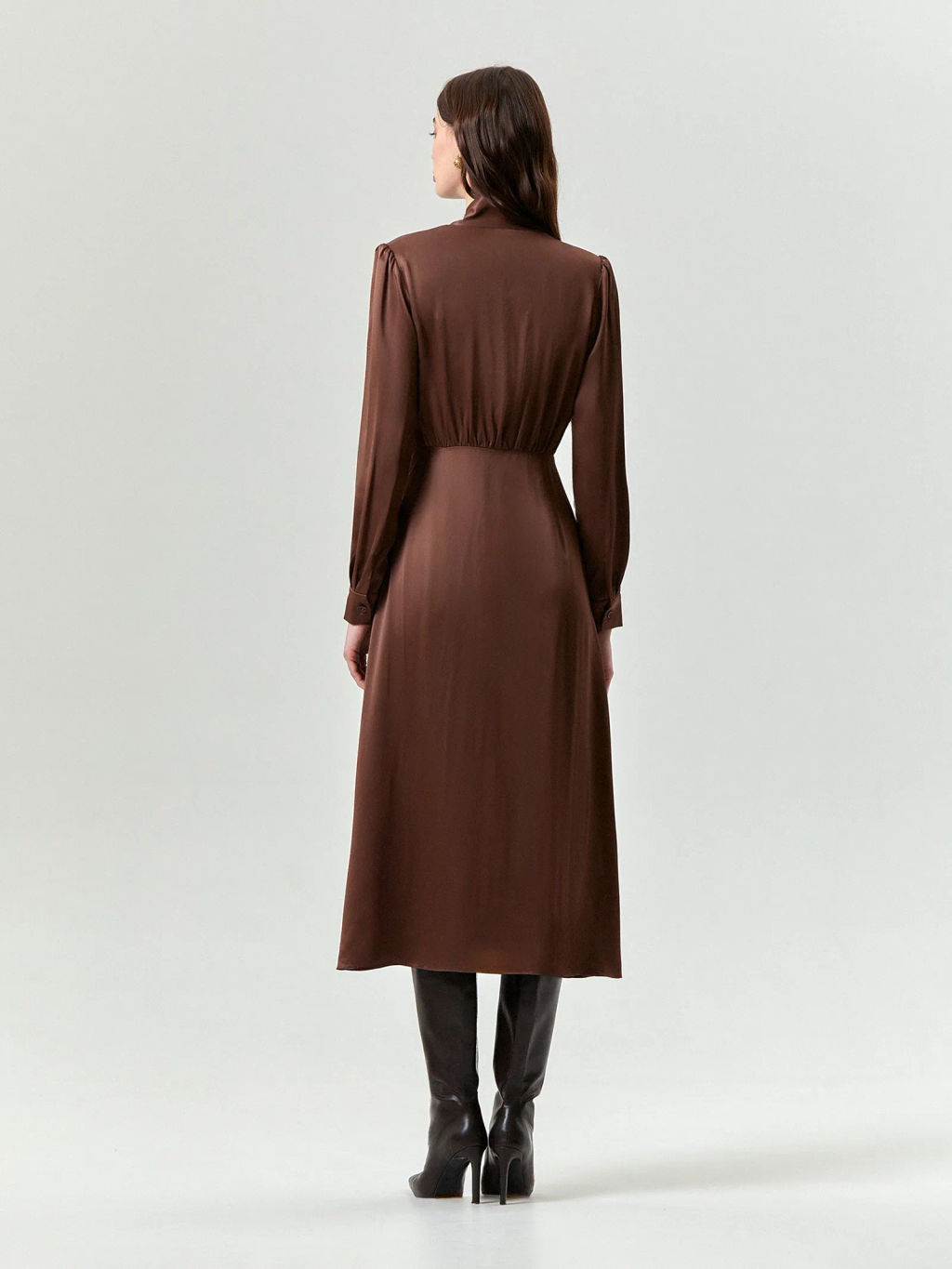 Платье миди с воротником-бантом из 100% вискозы, PL1652/und