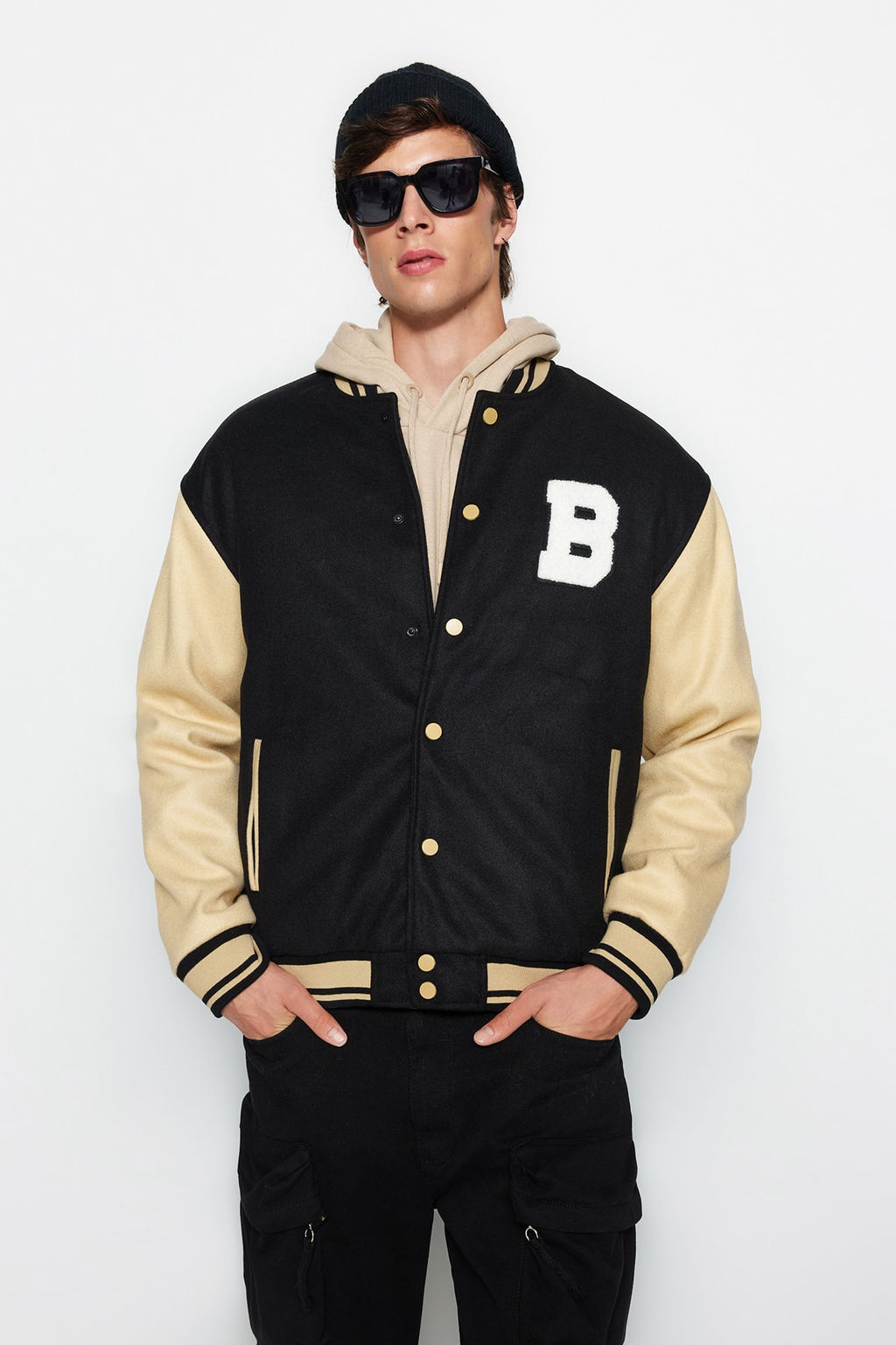 TRENDYOL MAN Siyah Unisex Regular Fit Bomber Yaka Kolej K?sl?k Mont TMNAW24MO00017 - Trendyolmilla фото 2