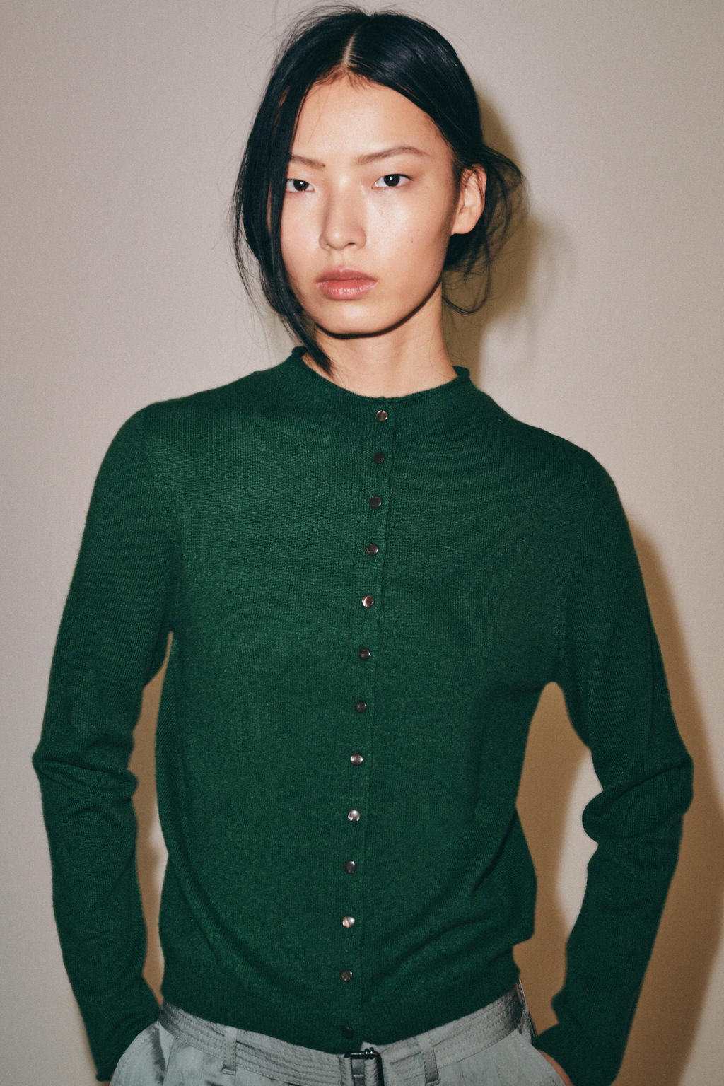 CHAQUETA 100% CASHMERE CUELLO PERKINS / Verde - Zara фото 2