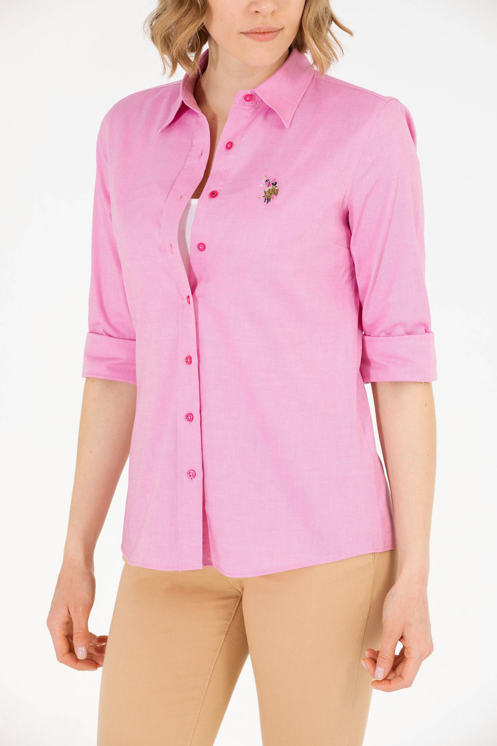 Женская базовая рубашка цвета фуксии с длинным рукавом Неожиданная скидка в корзине - U.s. polo assn фото 13