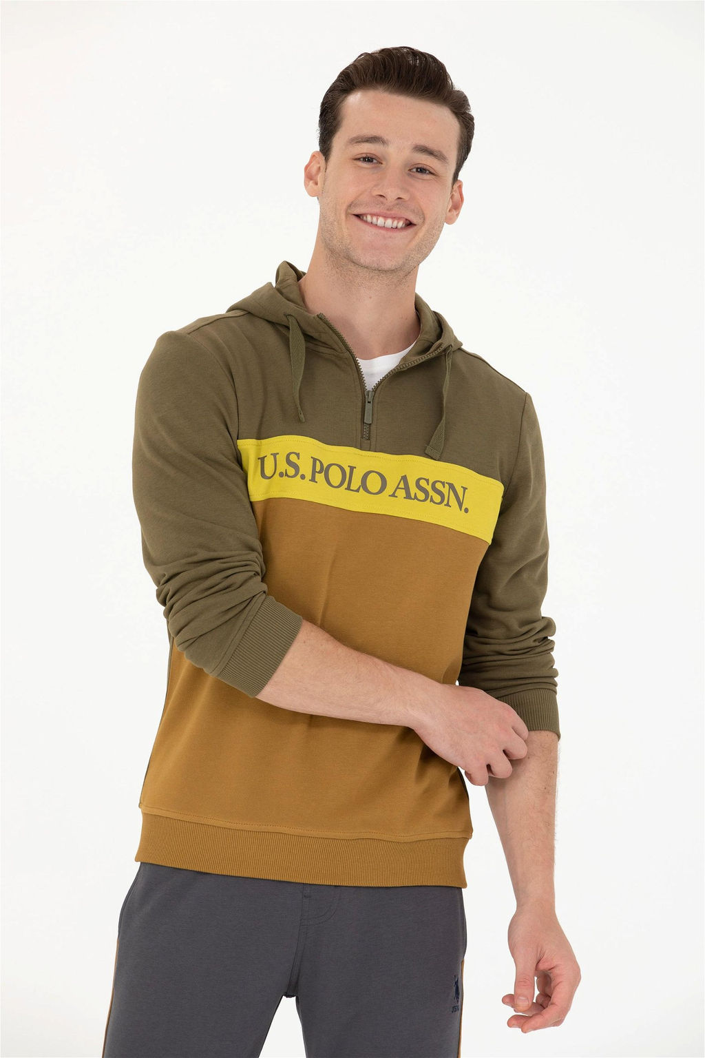 U. S. Polo Assn Мужская толстовка цвета хаки с капюшоном - U.s. polo assn фото 3