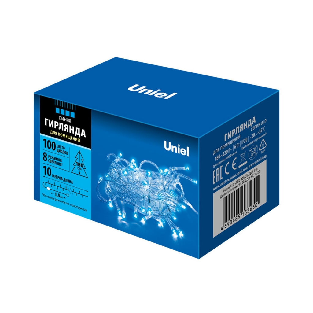 ULD-S1000-100/DTA BLUE IP20 Гирлянда светодиодная, 10м. 100 светодиодов. Синий свет. Провод прозрачный. ТМ Uniel - Volpe фото 5