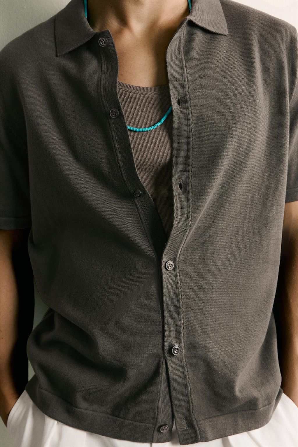 CAMISA PUNTO RELAXED FIT / Verde gris - Zara фото 7
