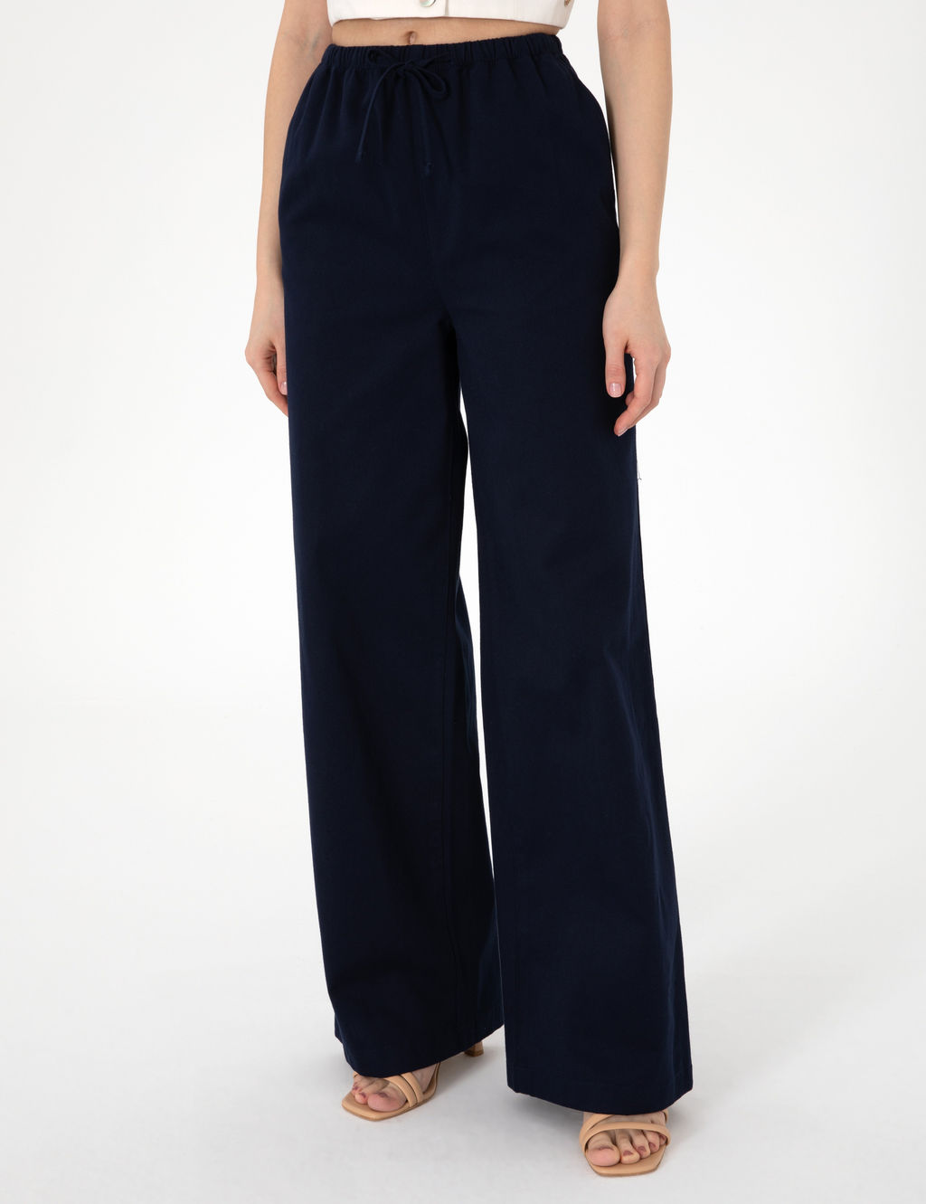 Lacivert Y_ksek Bel Loose Fit Pantolon