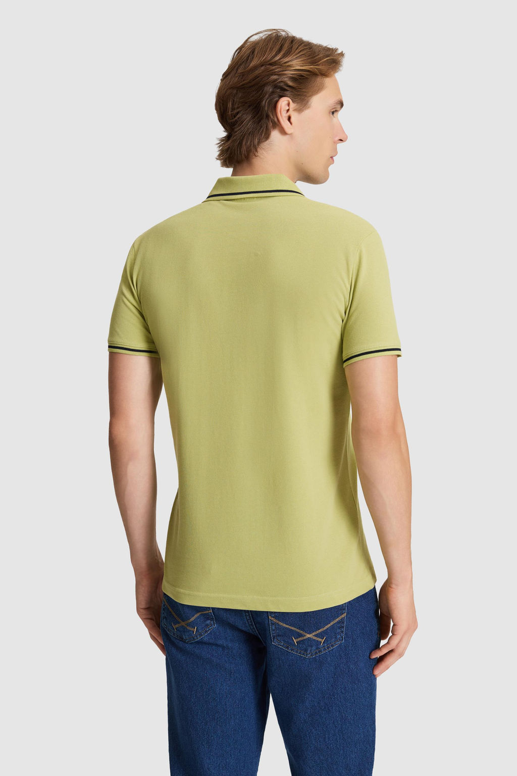 Erkek Ye_il Slim Fit Polo Yaka Basic Ti__rt