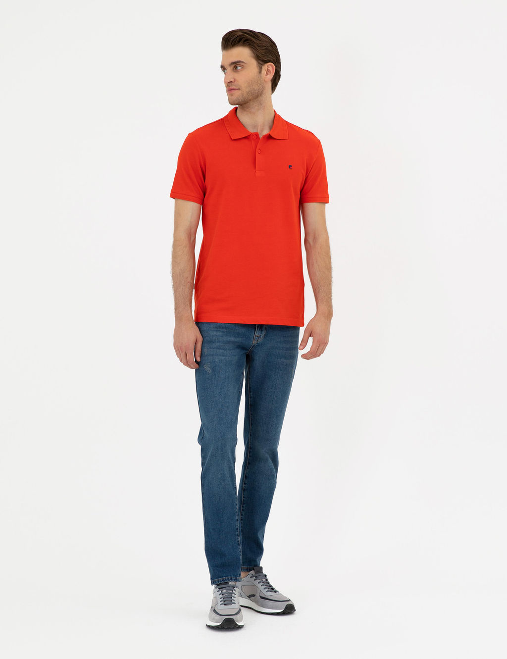 K_rm_z_ Slim Fit %100 Pamuk Polo Yaka Basic Ti__rt