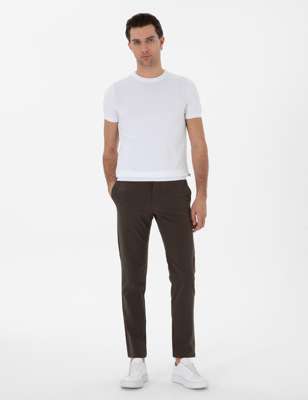 Beyaz Slim Fit Bisiklet Yaka Triko T-shirt
