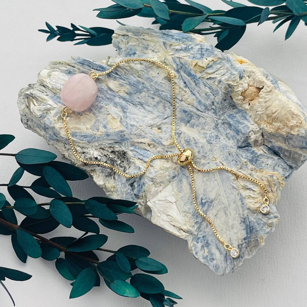 Браслет регулируемый на цепочке с мадагаскарским Розовым кварцем от 16 см