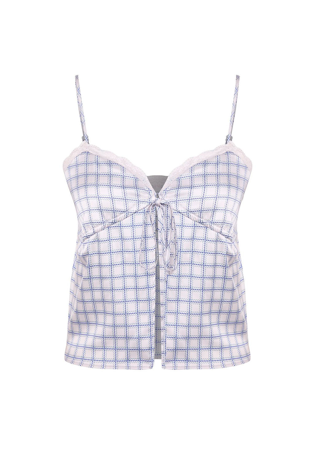 Cok Renkli Ekose Ask?l? Saten Baglama Detayl? Crop Dokuma Bluz TWOSS25BZ00056 - Trendyolmilla фото 6