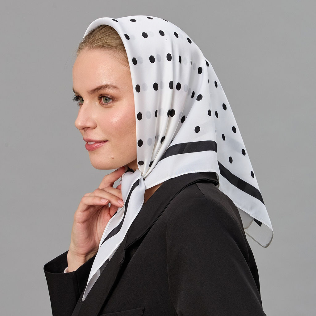 Платок 68х68 Горошек, цвет белый - Мастерская ПОКРОВ фото 2