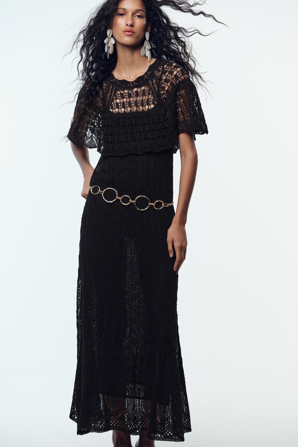 POINTELLE KNIT LONG DRESS WITH RUFFLE - Zara фото 2