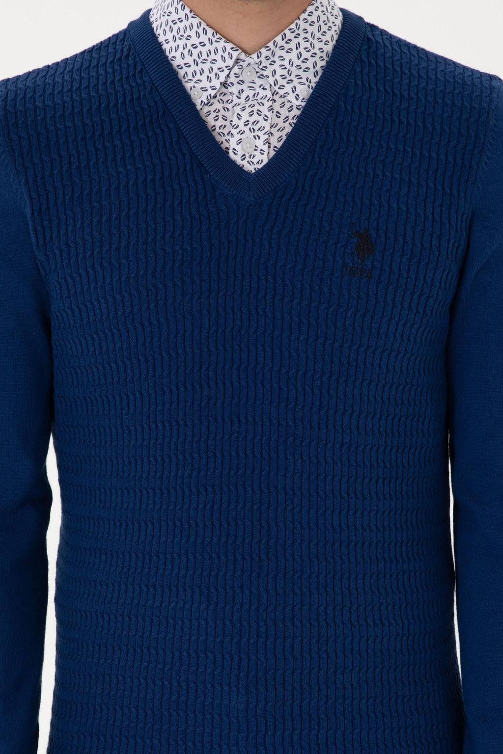 Erkek Slim Fit V Yaka _ndigo Basic Kazak - U.s. polo assn фото 6