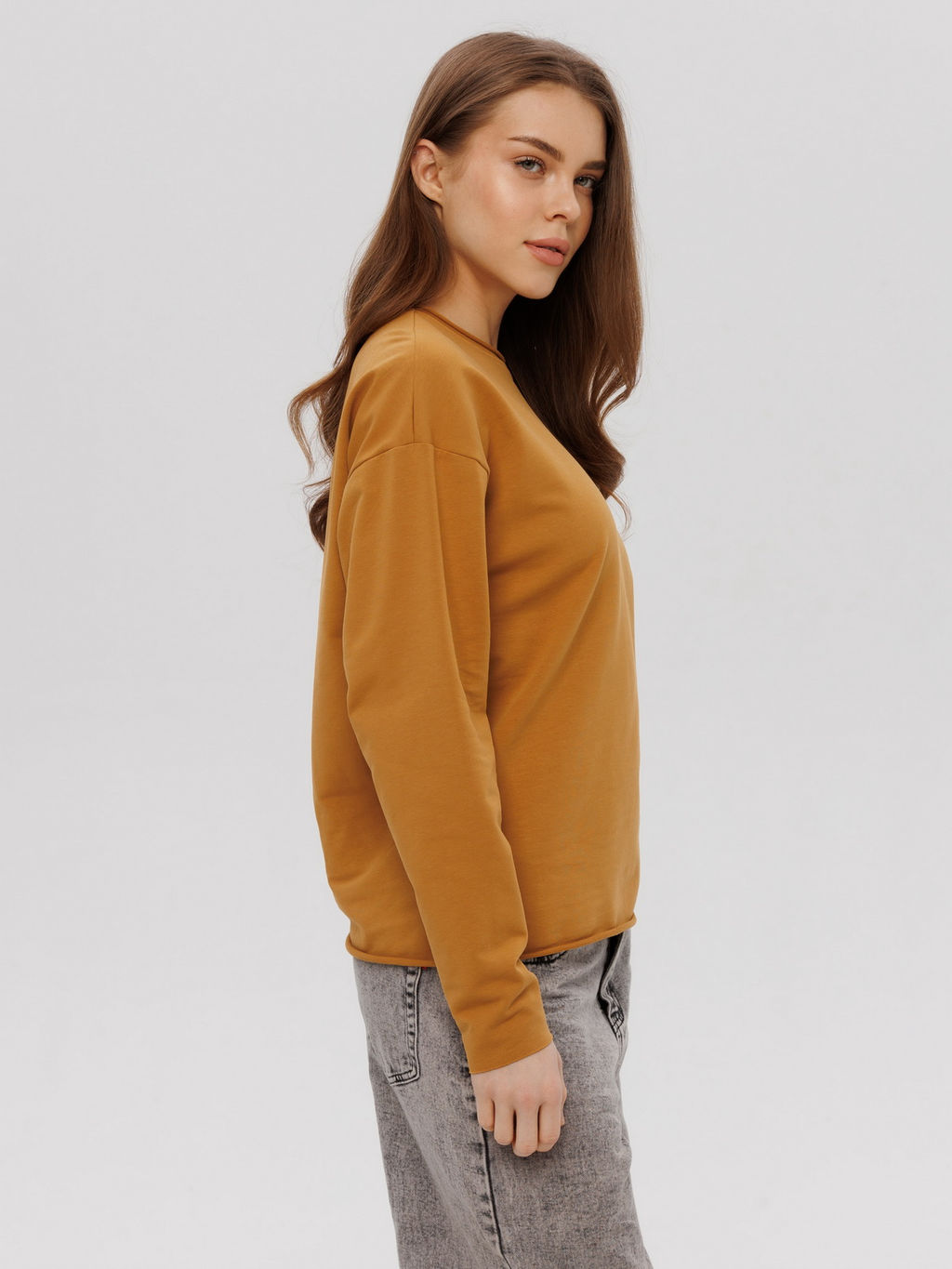 Женский лонгслив из футера 2-х нитки Lingeamo горчичный ВК-25 (58) фото 4