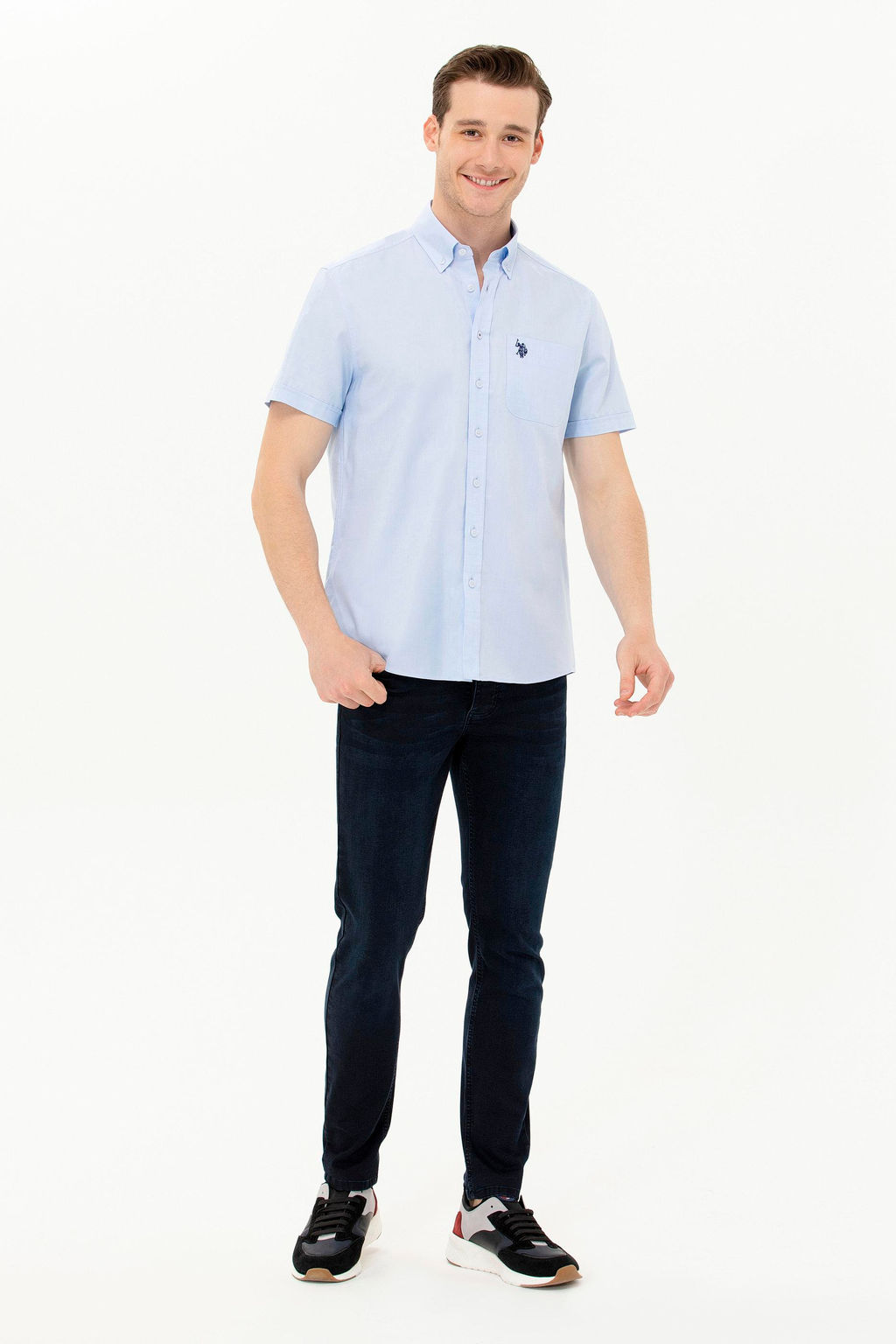 Мужская голубая рубашка с коротким рукавом - U.s. polo assn фото 4