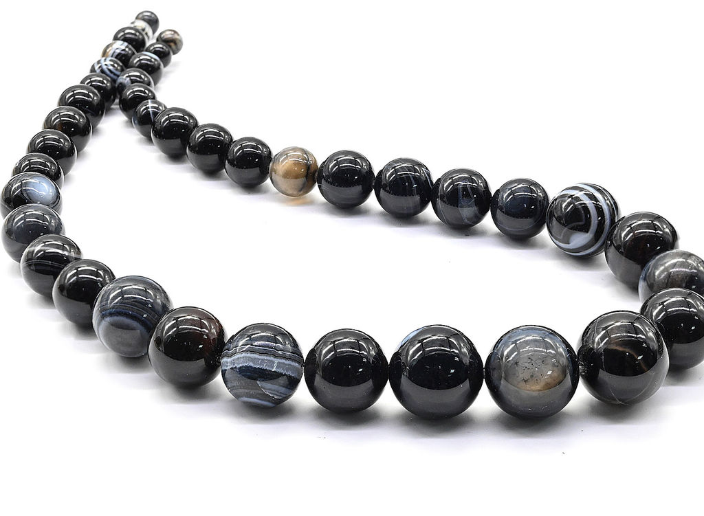 Бусины из агата глазкового Шарик на увеличение 6-16мм, 42см, 39 бусин Радуга камня