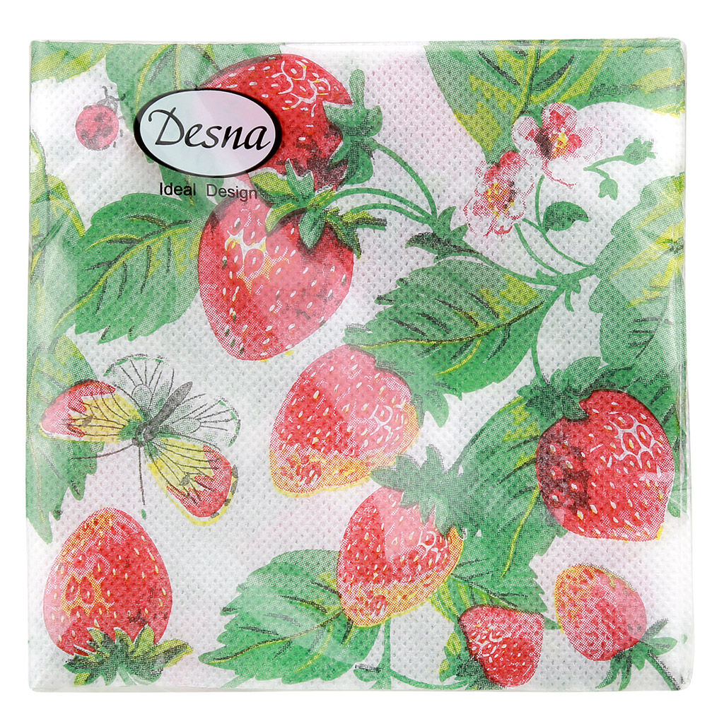 Салфетки бумажные Desna Design 24х24см, 1 слойные, 40 штук в упаковке, 100% целлюлоза, Земляника (Россия) - Bouquet фото 3