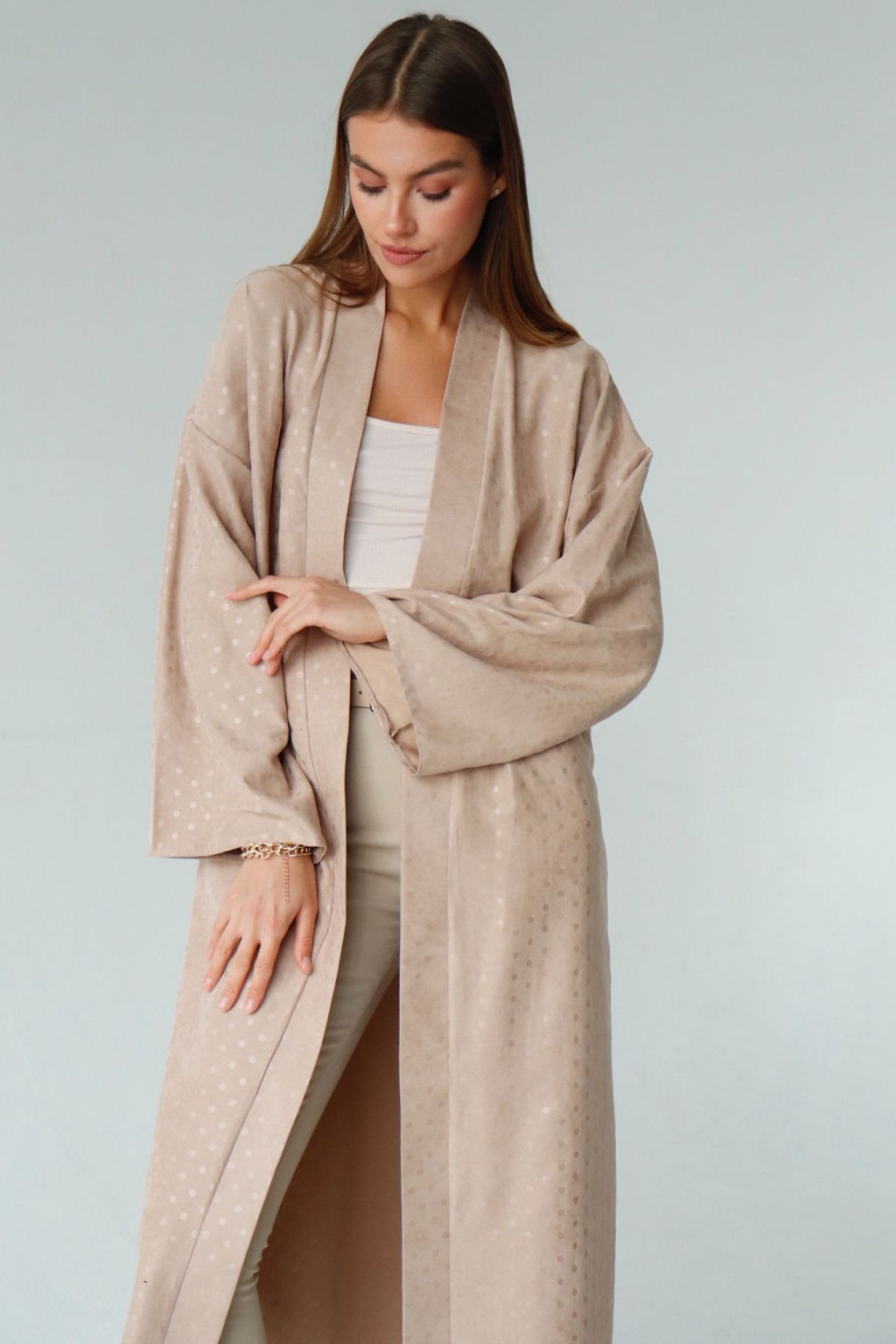 Кимоно длинное бежевое в горох - Martichelli фото 9