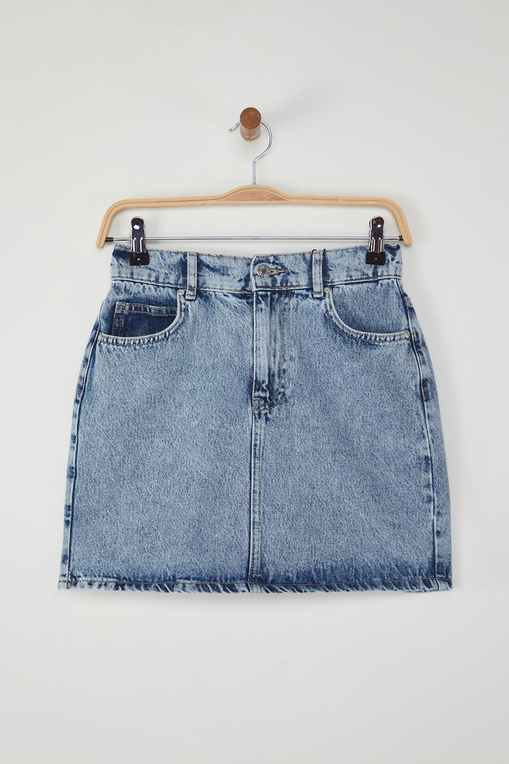 TRENDYOLMILLA Mavi More Sustainable Beli Lastikli Mini Denim Etek TWOSS25ET00134  фото 10