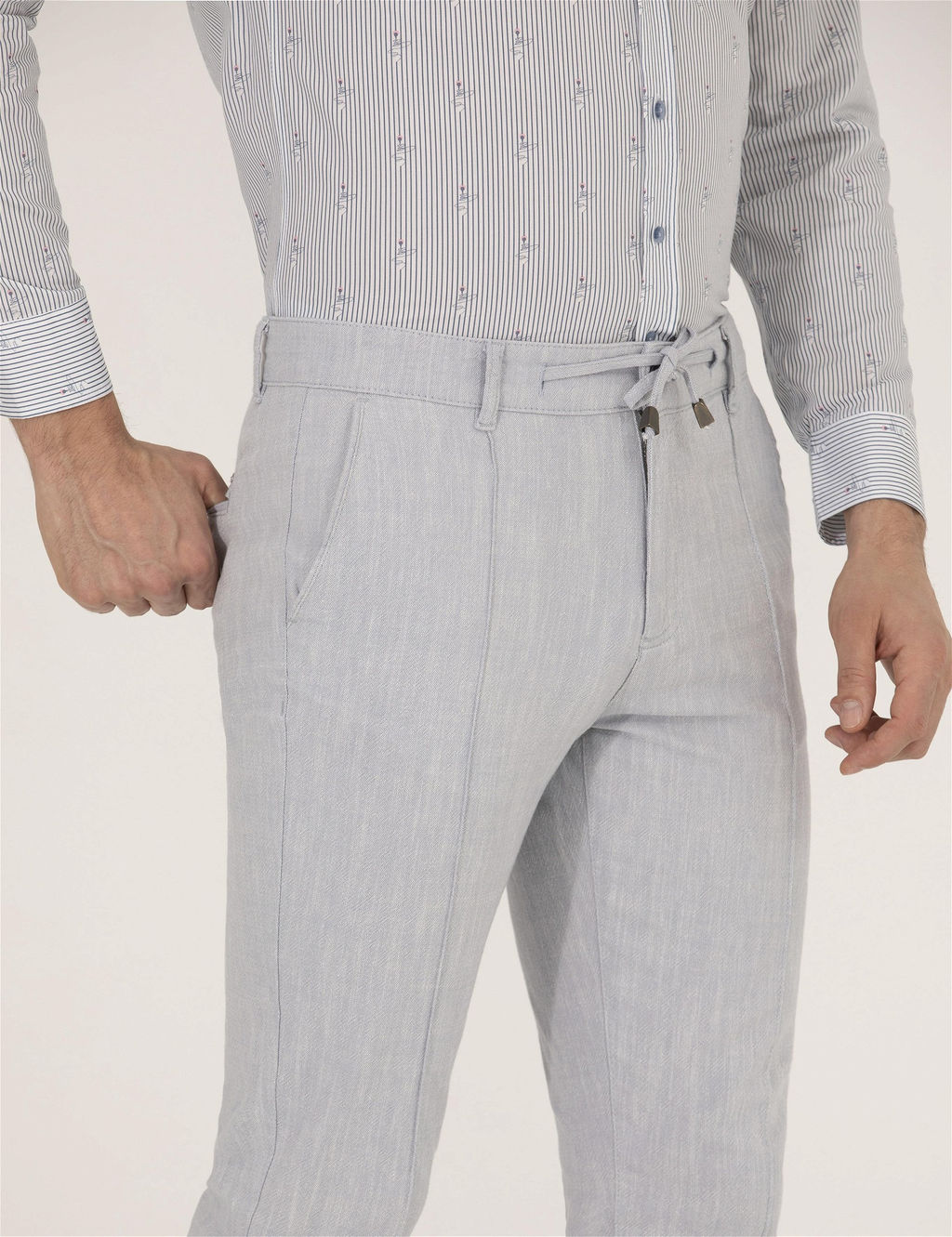 A__k Mavi Slim Fit Belden Ba_lamal_ Chino Pantolon