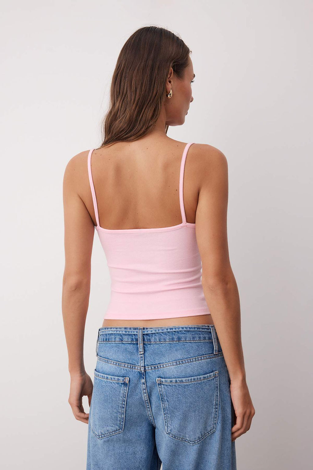 Pembe Ask?l? F?rf?rl? Fitted/Vucuda Oturan Orme Bluz TWOSS25BZ00601