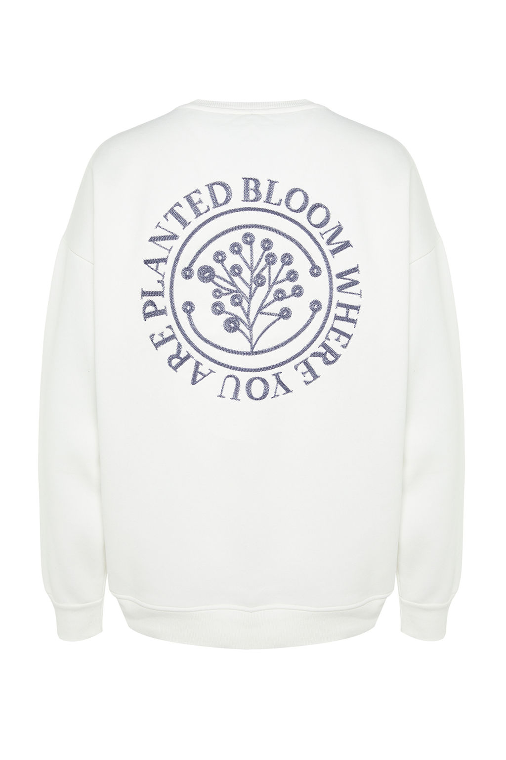 Ekru Oversize/Genis Kesim Cicek Nak?sl? Ici Polar/S?cak Tutan Sweatshirt TMNAW24SW00012