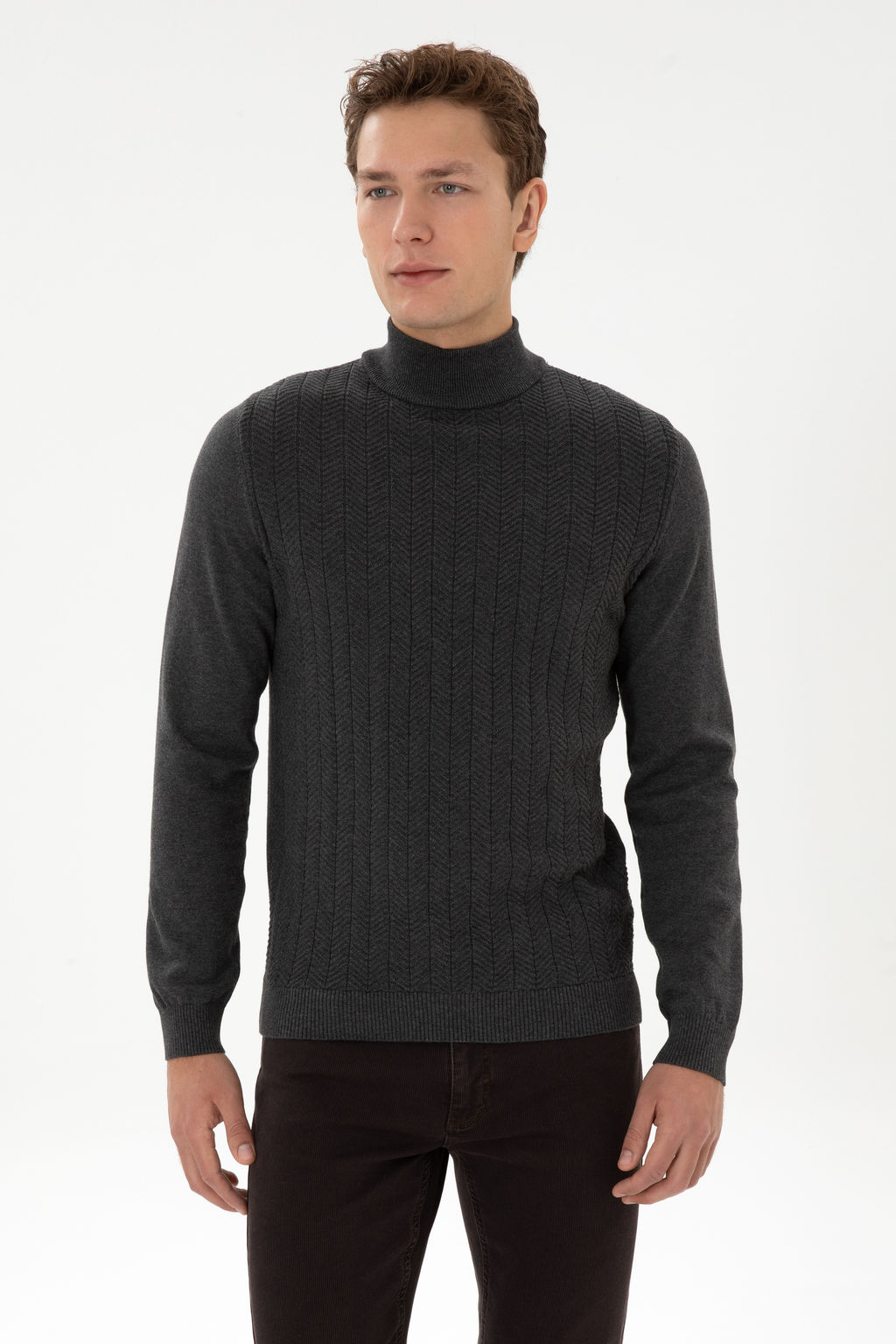 Erkek Slim Fit Yar_m Bal_k__ Yaka Antrasit Melanj Kazak - U.s. polo assn фото 8