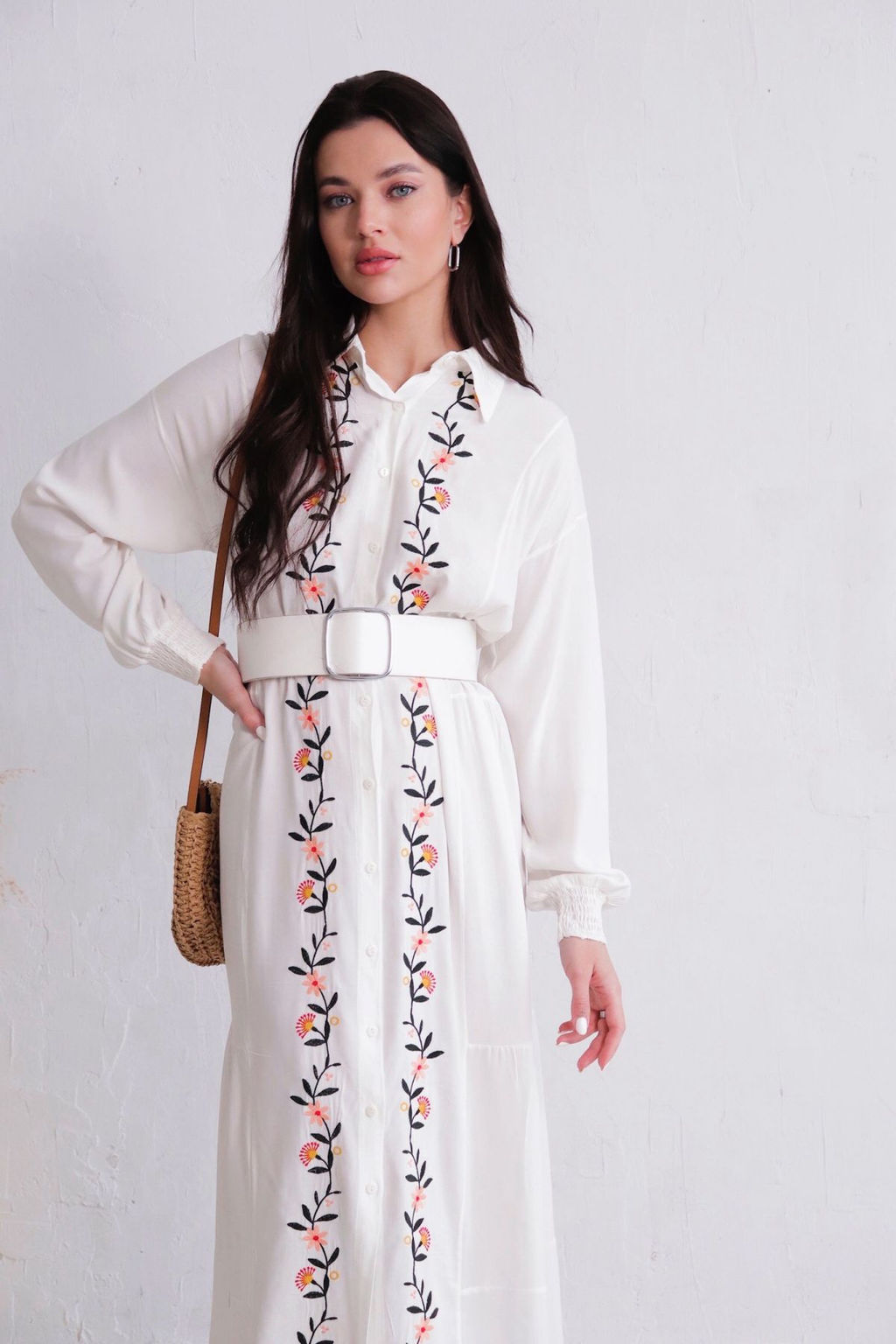 Платье-рубашка белое с вышивкой - Martichelli фото 14