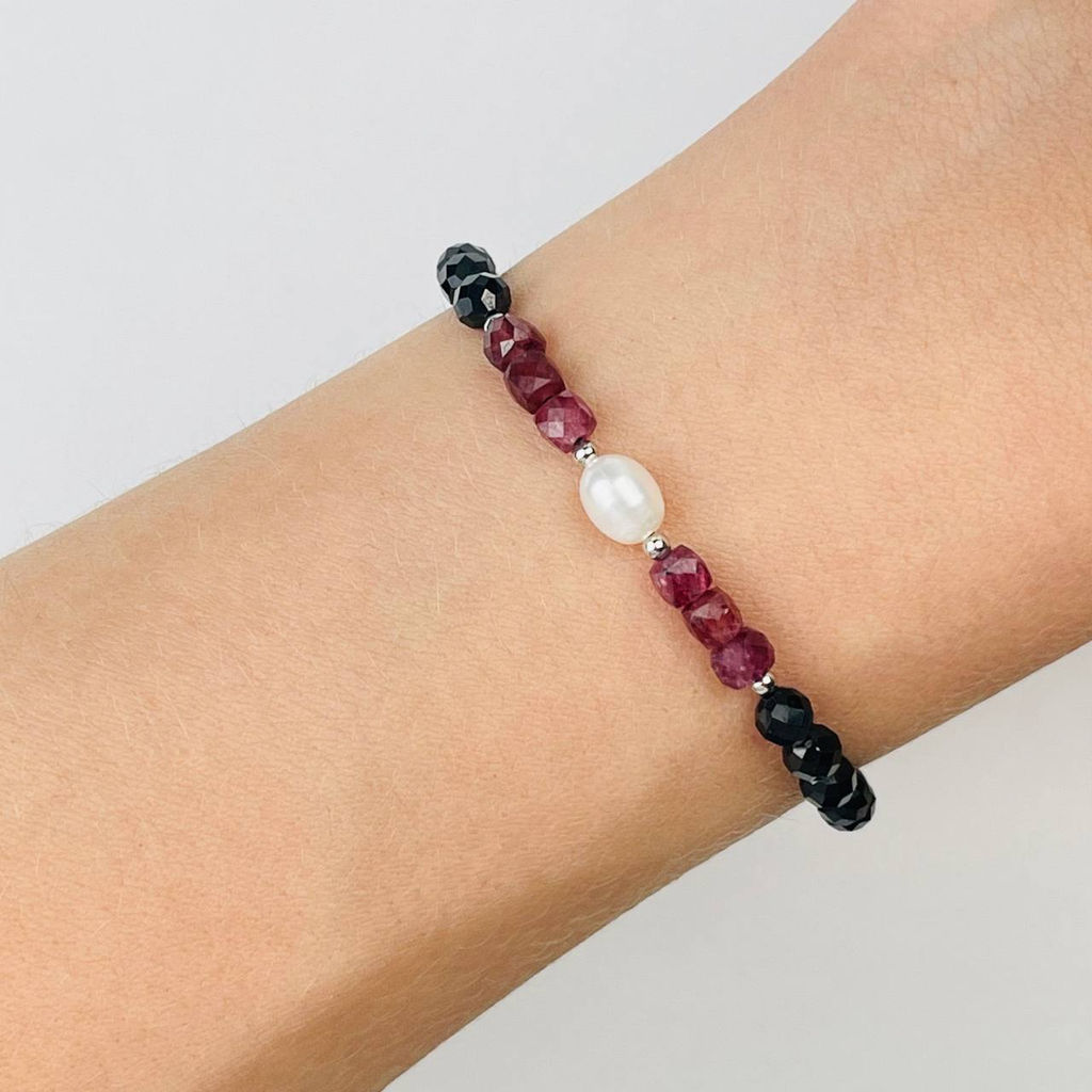 Браслет из Шпинели,Граната и Жемчуга 16,5 см + - Радуга самоцветов фото 3