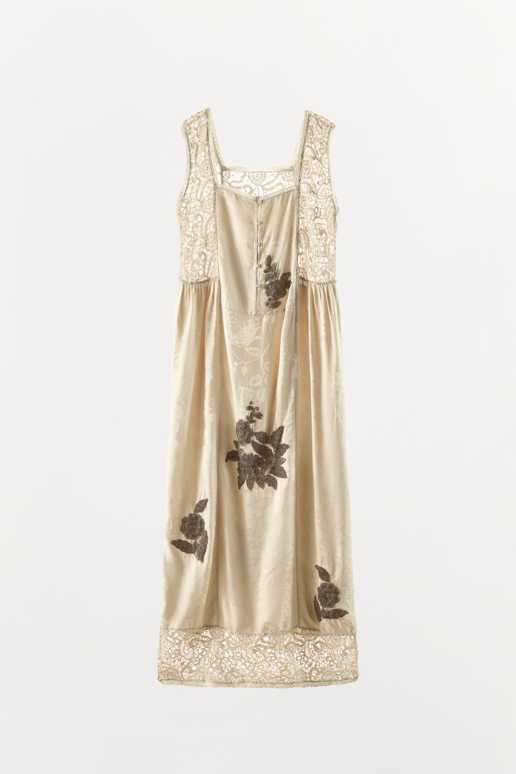 VESTIDO JACQUARD BORDADOS ABALORIOS / Crudo