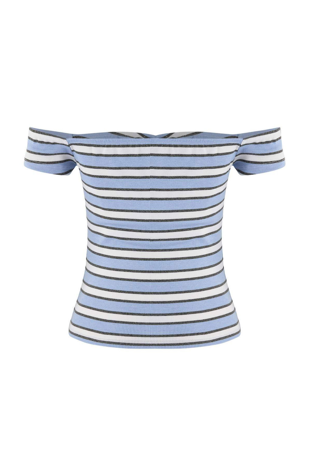 Mavi Cizgili Fitted/Vucuda Oturan Carmen Yaka Buzgulu Fitilli Esnek Orme Bluz TWOSS26BZ00074