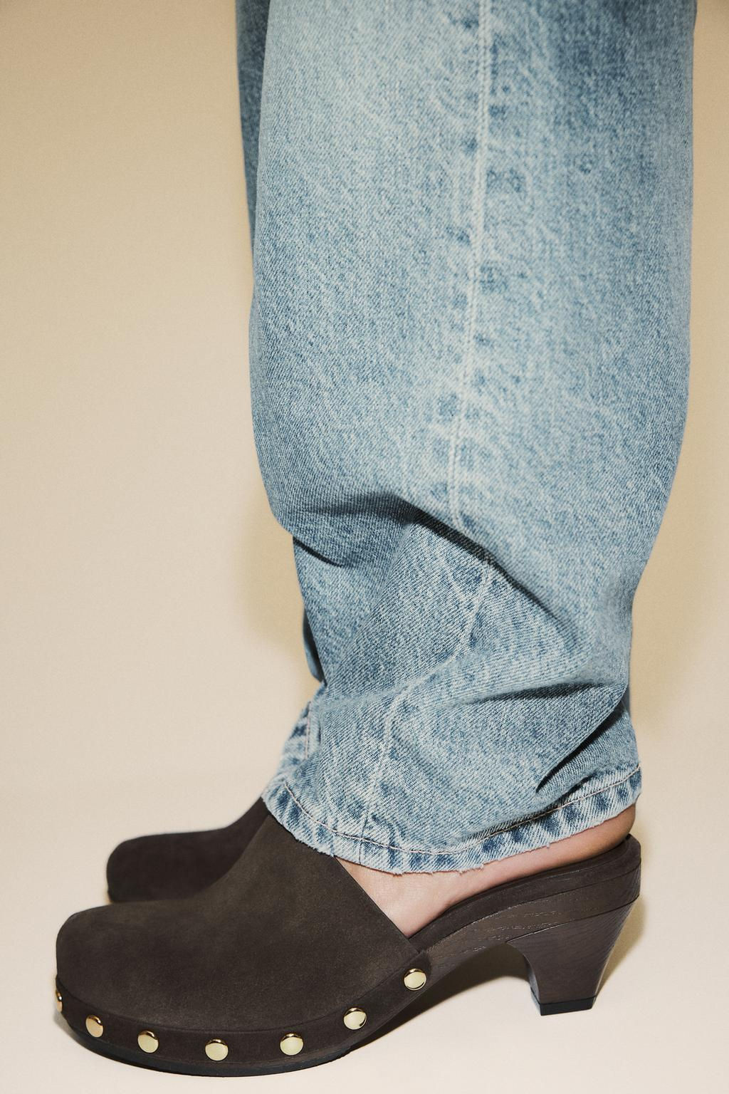 SPLIT SUEDE STUDDED KITTEN CLOGS - Zara фото 3