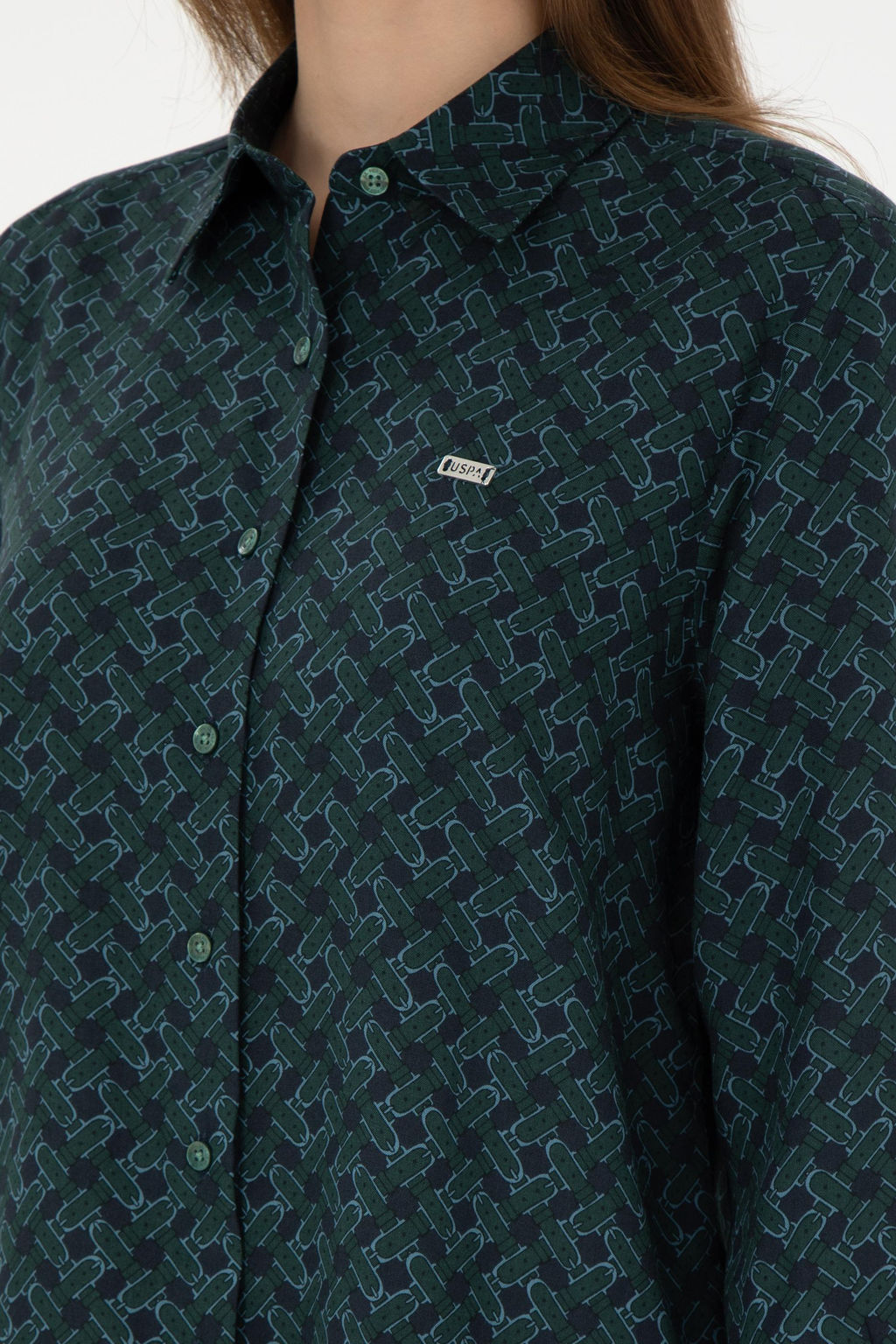 Женская темно-зеленая рубашка с длинным рукавом Неожиданная скидка в корзине - U.s. polo assn фото 7