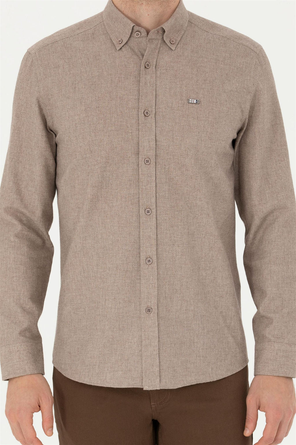 Мужская рубашка светло-коричневого цвета с длинным рукавом - U.s. polo assn фото 6