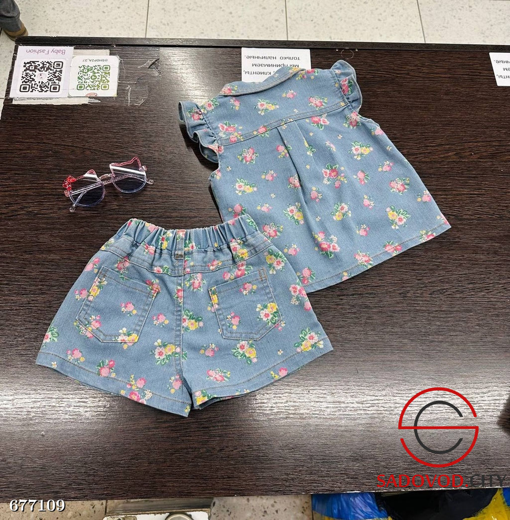 Джинсовый костюм двойка для девочки с шортами