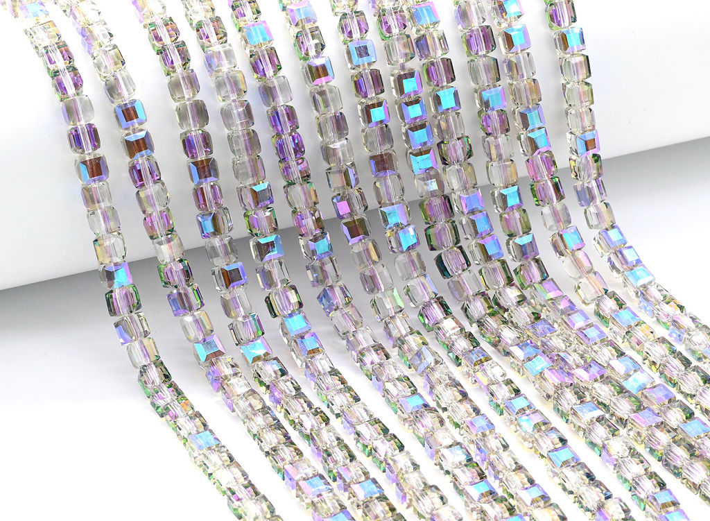 Бусины из циркона кубик гр.6*6мм цв.сиреневый хамелеон, 40см, 70 бусин Радуга камня