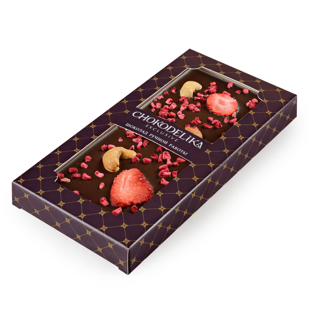 Шоколад горький SUGAR FREE клубника, кешью, малина 80 гр - Chokodelika фото 2