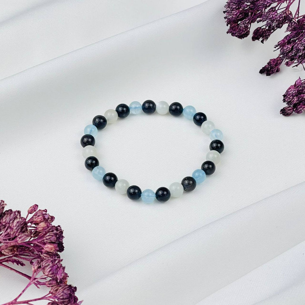 Браслет "Стихия Вода" из Аквамарина, Иолита и Лунного камня 16 см