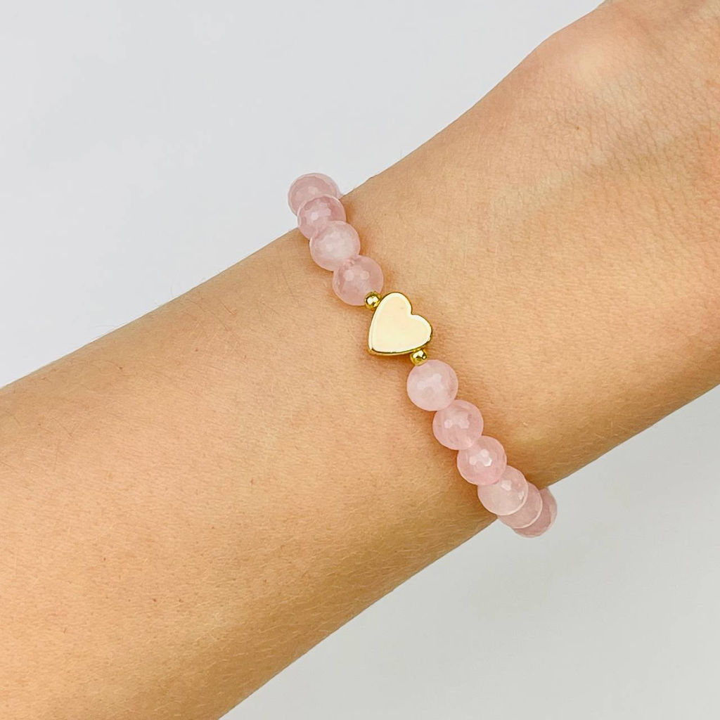 Браслет из мадагаскарского Розового кварца со вставкой "Сердце" 17 см