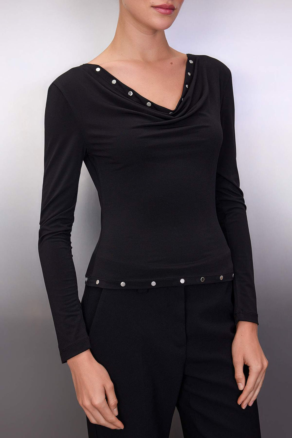 Siyah Fitted/Vucuda Oturan Trok Detayl? Uzun Kollu Esnek Orme Bluz TWOAW26BZ00267 - Trendyolmilla фото 3