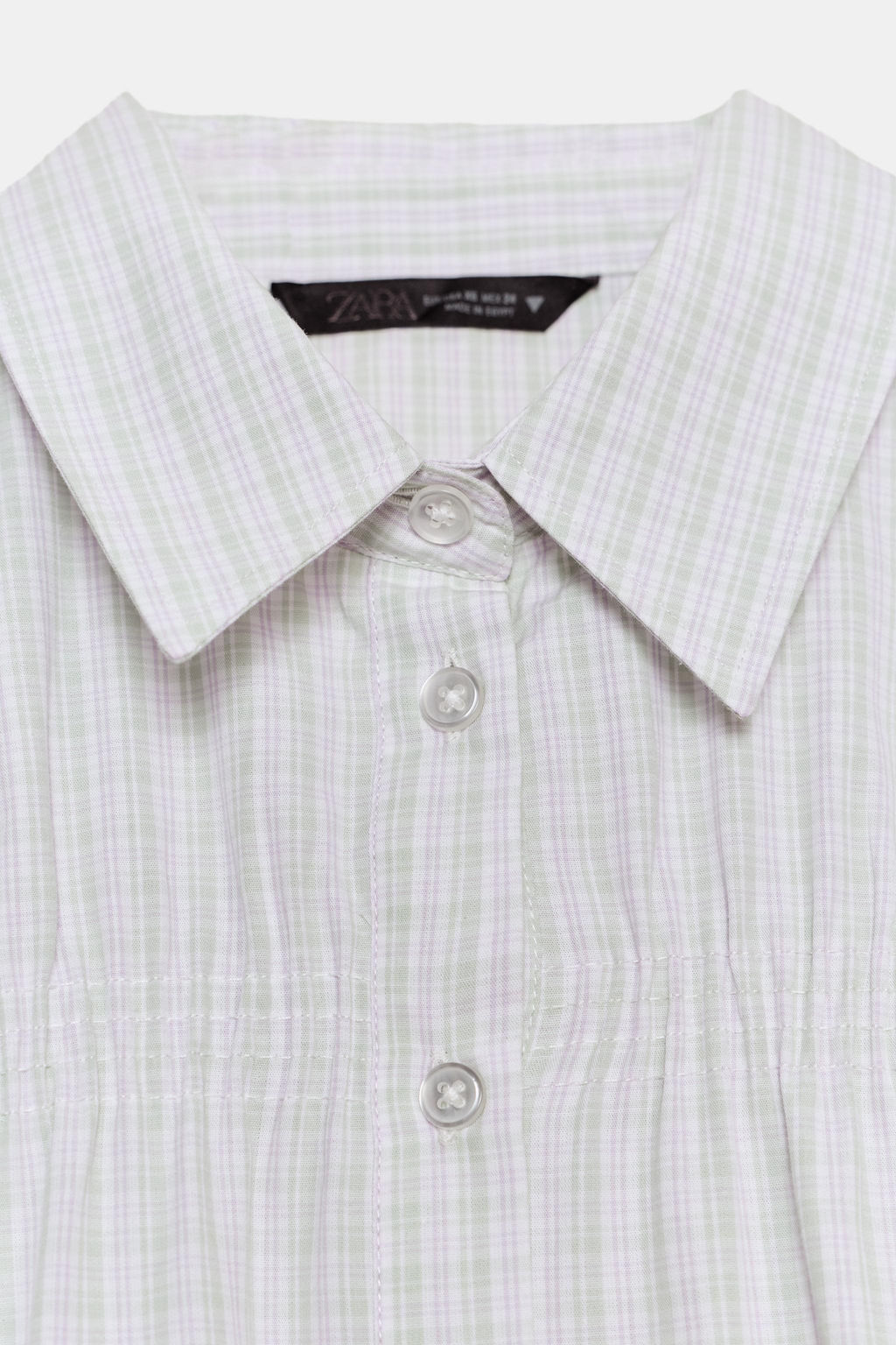 CAMISA CUADROS POPEL?N EL?STICO / Verde / Crudo - Zara фото 5